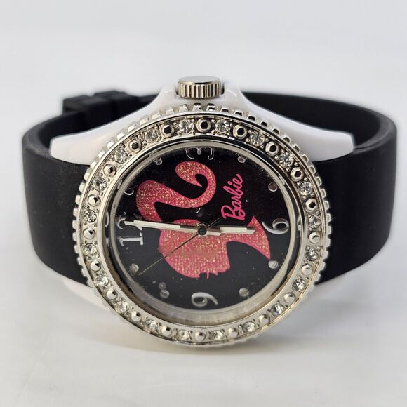Women's Barbie Watch 38MM Black Dial Black Plastic Bands New Battery - Picture 4 of 12
